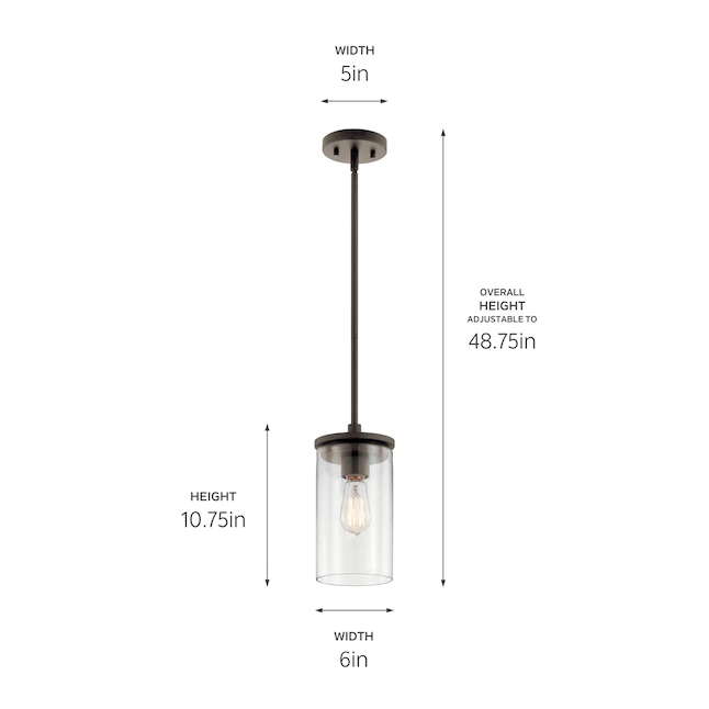 Kichler 43996OZ Crosby Olde Bronze Modern/Contemporary Clear Glass Cylinder Mini Pendant Light