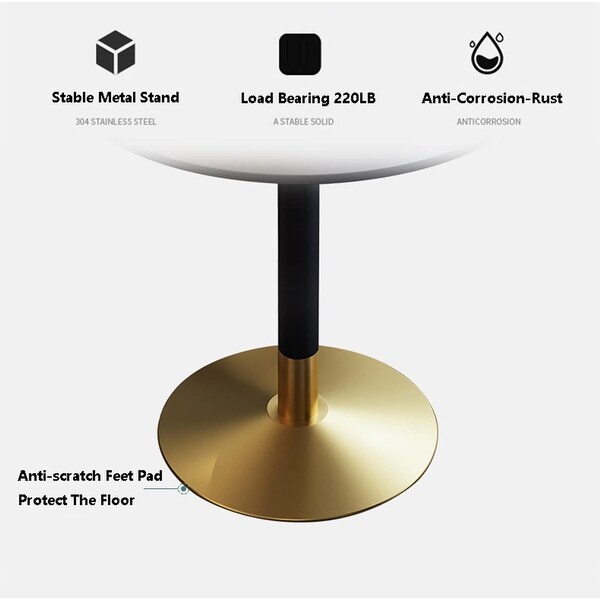 Marble Coffee Table， Round Office End Tables with Metal Base，Marble Sofa Side Table for Living Room Reception Room (Black+Gold)