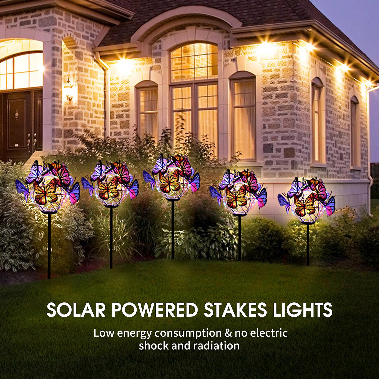 2 Pack Butterfly Solar Stakes Lights Led Solar Landscape Lights Led Garden Lights Waterproof Outdoor Stake Light For Pathway Walkway Lawn Backyard Sec