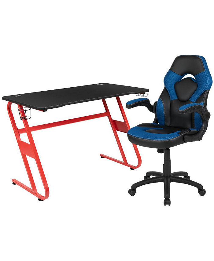 EMMA+OLIVER Gaming Desk And Racing Chair Set With Cup Holder And Headphone Hook