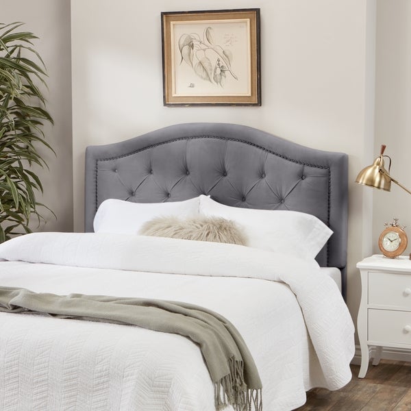 Abbyson Hillsdale Tufted Nailhead Trim Grey Velvet Headboard - - 9834041