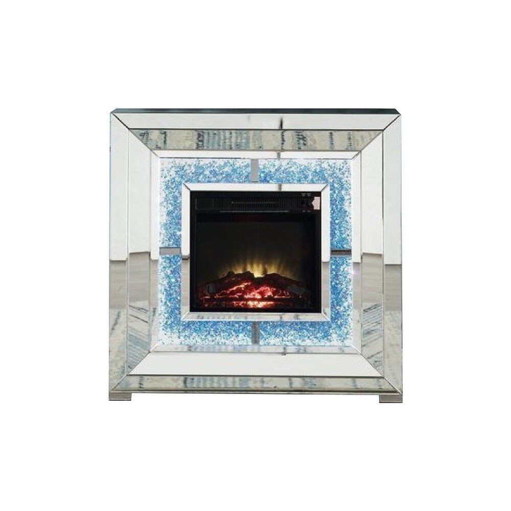 Noe 41 Inch Mirrored LED Electric Fireplace  Touch Panel  Silver