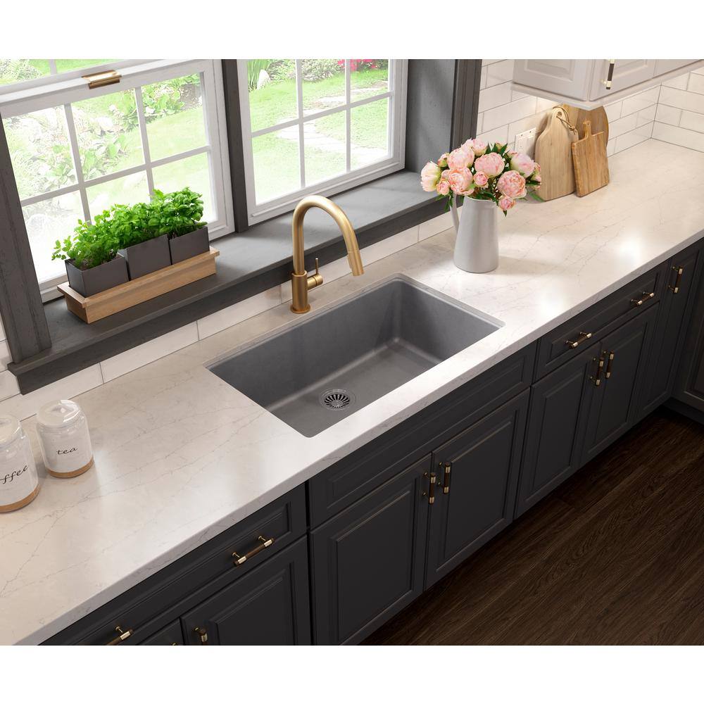 Glacier Bay Drop-inUndermount Granite Composite 33 in. Single Bowl Kitchen Sink in Gray 442800