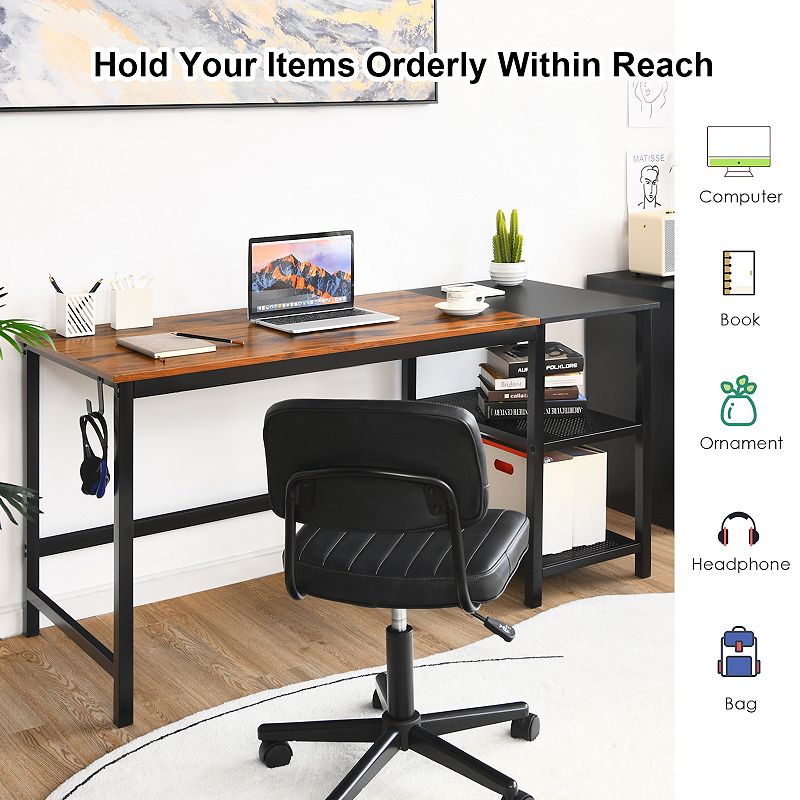 59 Inch Home Office Computer Desk with Removable Storage Shelves