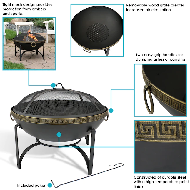 Sunnydaze Decor NB-130 26-in W Black Steel Wood-Burning Fire Pit