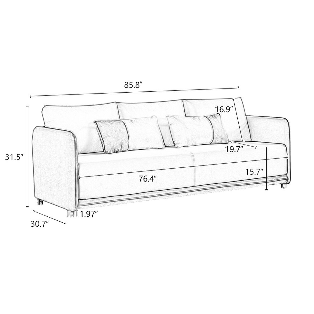 Modern Fabric 3 Seat Sofa with Two Pillows and Metal Legs