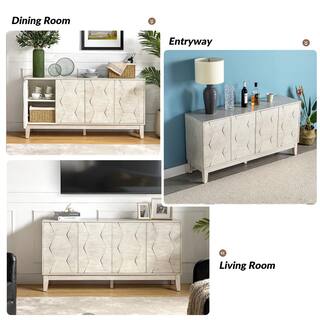 JAYDEN CREATION Kamis Modern White 60 in. Hexagonal Embellishments Sideboard with Solid Wood Legs SBHM0574-WHITE