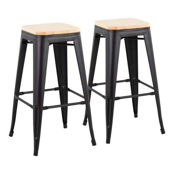 Oregon Contemporary Barstool in Black Steel and Na...