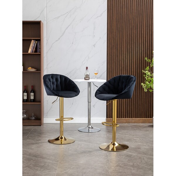 Velvet Swivel Tufted Adjustable Height Bar Stools With Golden Footrest(set of 2)