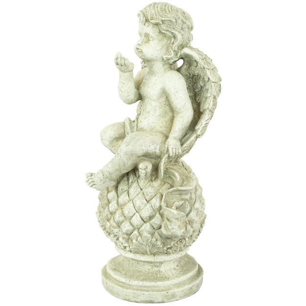 Cherub Angel Sitting On Finial Outdoor Garden Statue