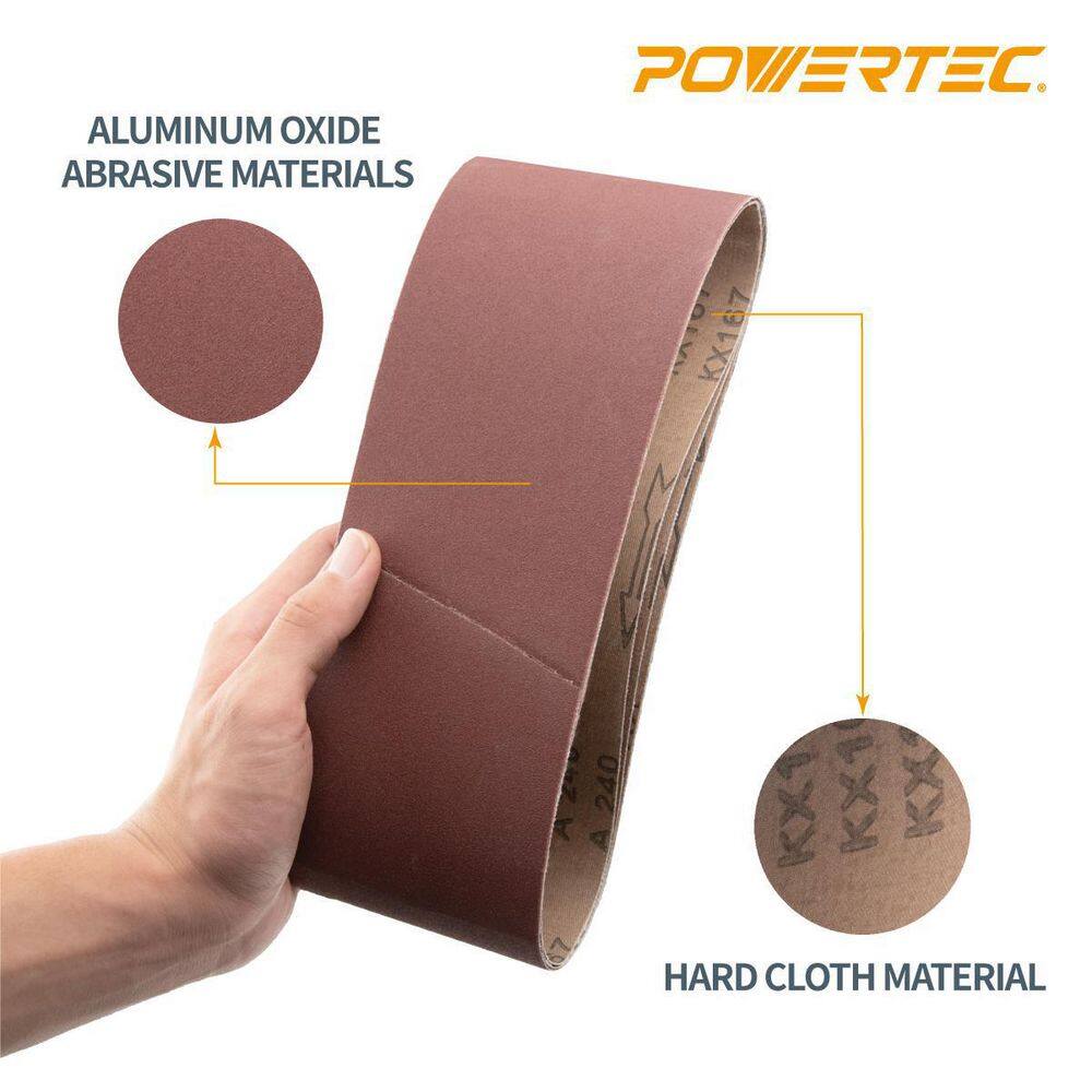 POWERTEC 4 in. x 24 in. 40-Grit Aluminum Oxide Sanding Belt Sandpaper for Belt Sander (10-Pack) 110060