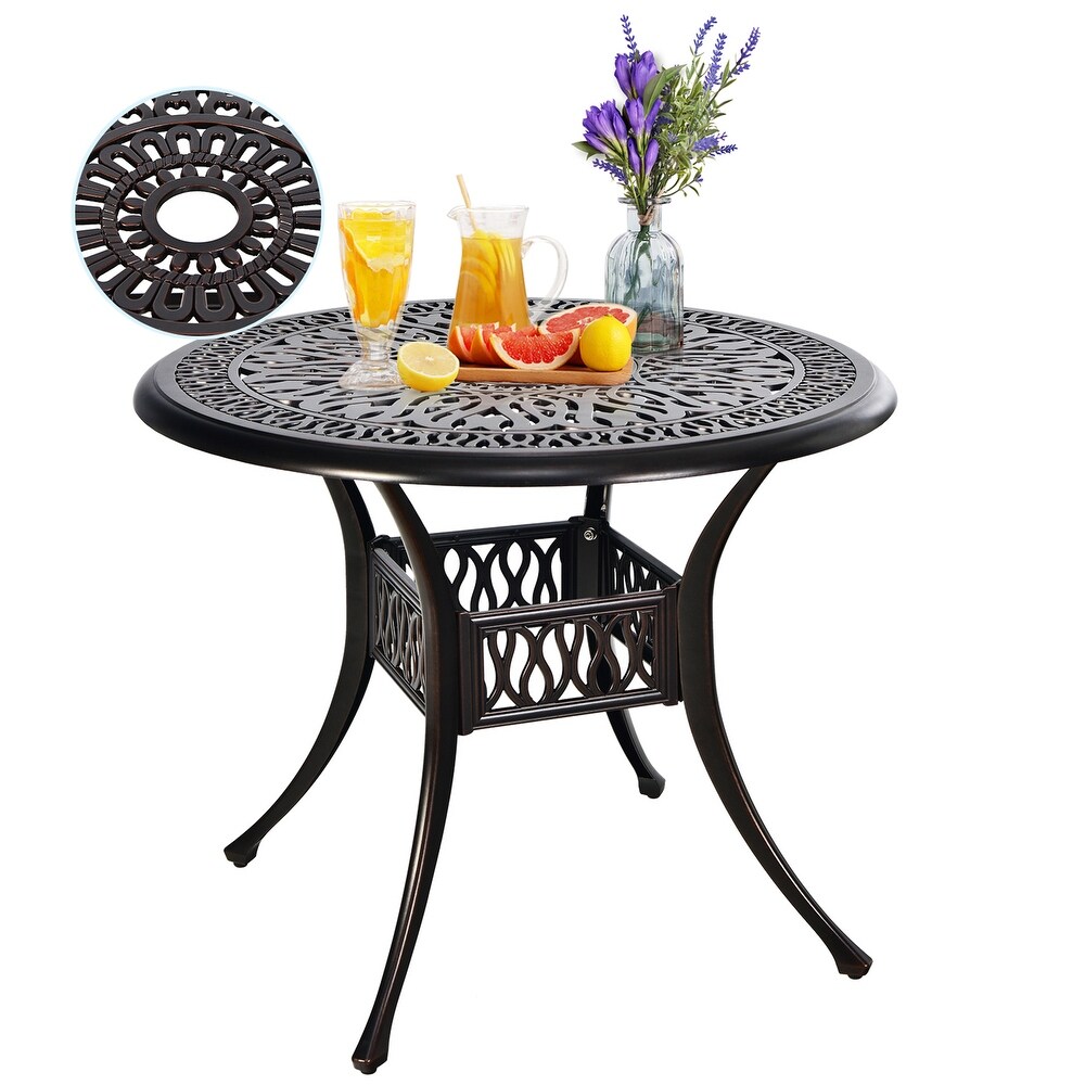 Gymax 36'' Outdoor Round Dining Table Cast Aluminum Patio Bistro Table