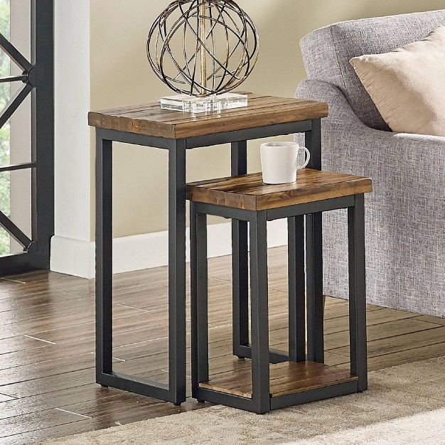 Set Of Two Claremont Rustic Wood Nesting End Tables Dark Brown Alaterre Furniture