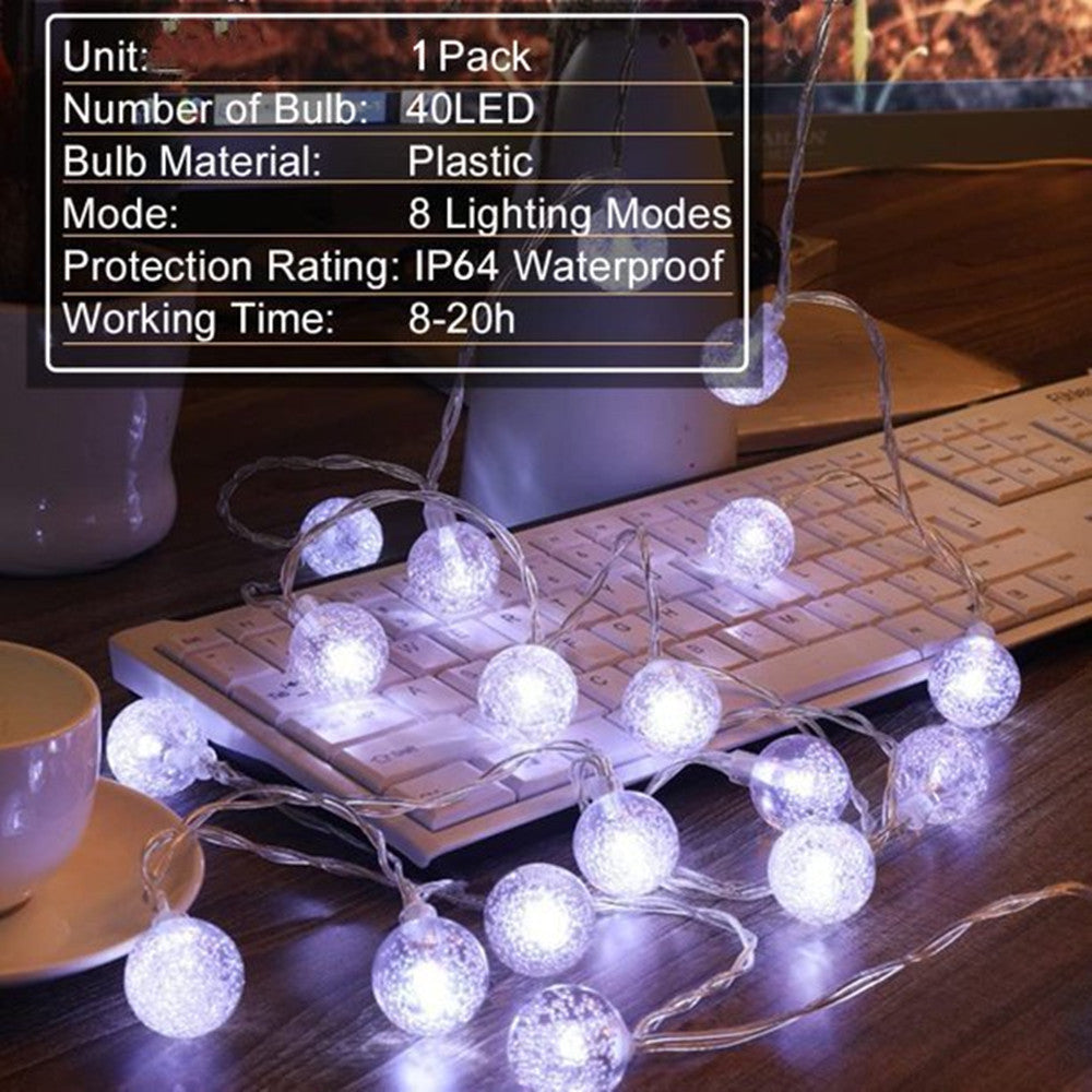 YEOLEH Solar String Lights,22Ft 40LED Waterproof Christmas Fairy Lights with 8 Modes for Gazebo Patio Trees Party Deco,White