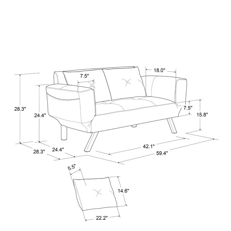 Lifestyle Solutions Serta Morrison Convertible Sofa in Dark Gray Fabric