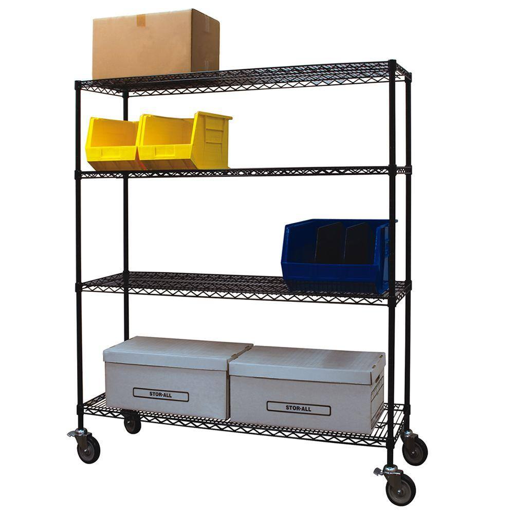 Storage Concepts Black 4-Tier Rolling Steel Wire Shelving Unit (72 in. W x 80 in. H x 24 in. D) WBC4-2472-74