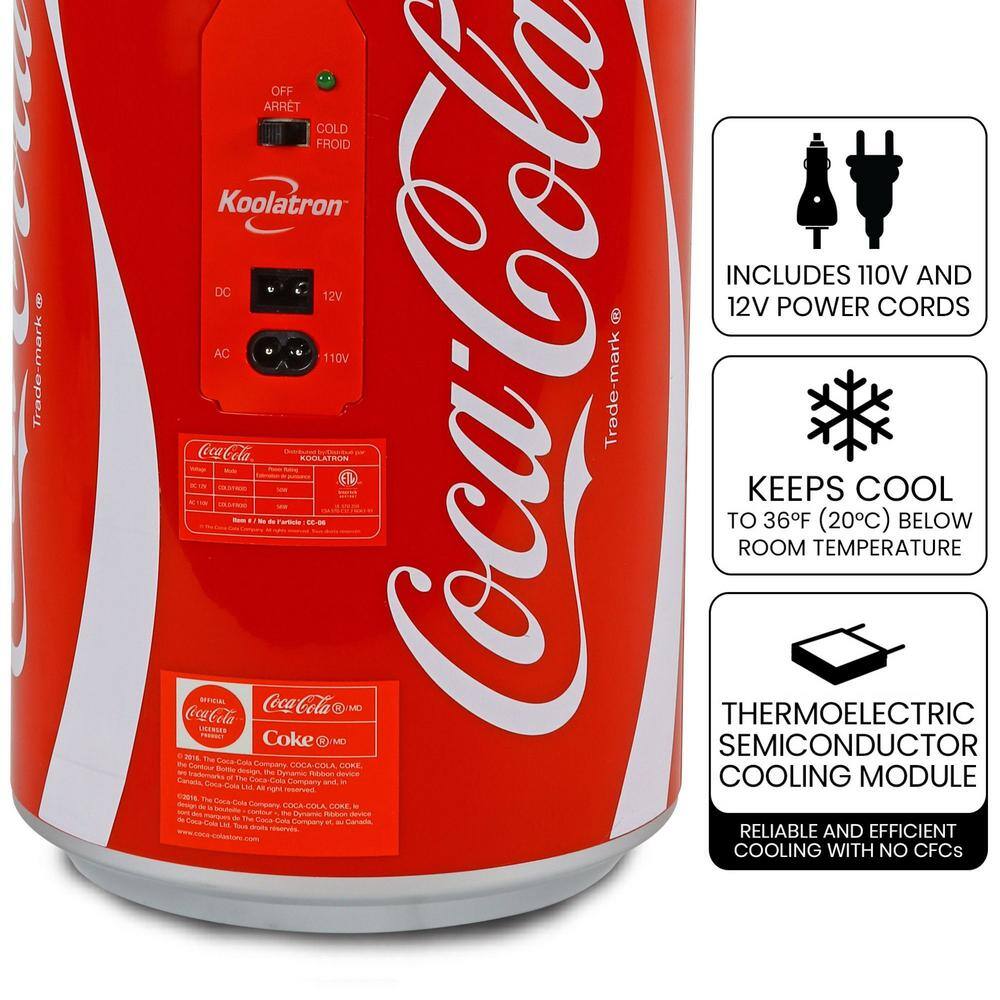 Coca-Cola Coca-Cola 8 Can Portable Mini Fridge 5.4L (5.7 qt.) Personal Cooler ACDC Red for Home Dorm Travel CC06