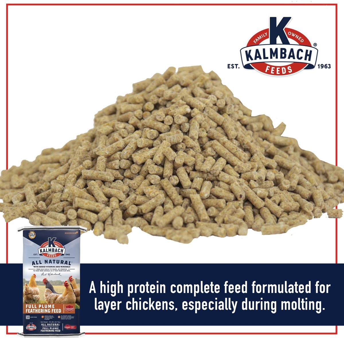 Kalmbach Feeds All Natural 20% Protein Full Plume Feathering Chicken Feed， 50-lb bag