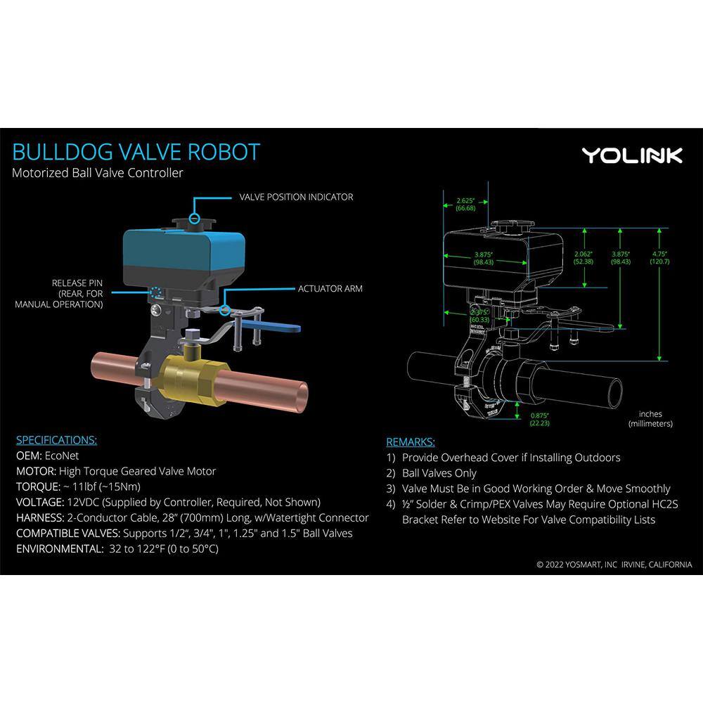 YoLink Smart Water Valve Controller with Bulldog Water Valve Manipulator Easy No-Plumber DIY Installation YS-4909