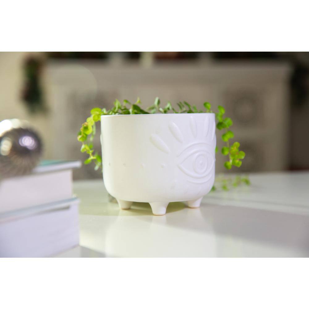 Flora Bunda 6 in. and 4.75 in. Matte White Evil Eye Ceramic Plant Pot with Legs (Set of 2) CT1423E2-MTWH