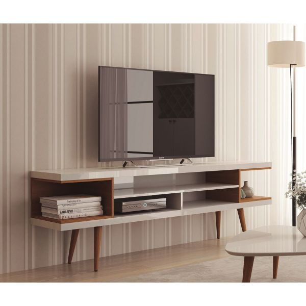 Utopia 70.47 TV Stand in White Gloss and Maple Cream