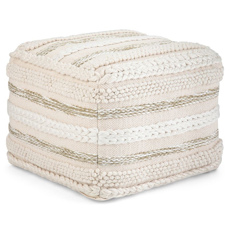 Simpli Home Sommer Contemporary Square Pouf - Natural Handloom Woven Pattern