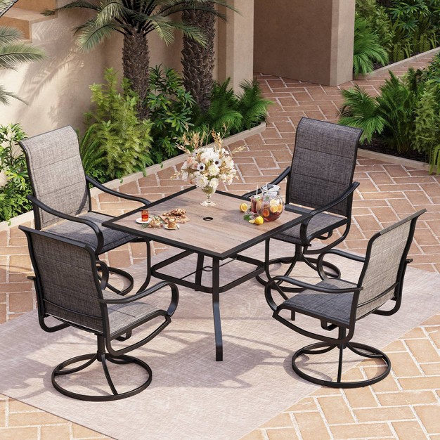 5pc Patio Set With Square Table amp Steel 360 Swivel Sling Arm Chairs Captiva Designs