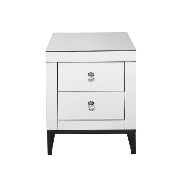 mirrored 2 drawer nightstand，Modern End Table with Drawer， Bedside Table for Bedroom， Living Room