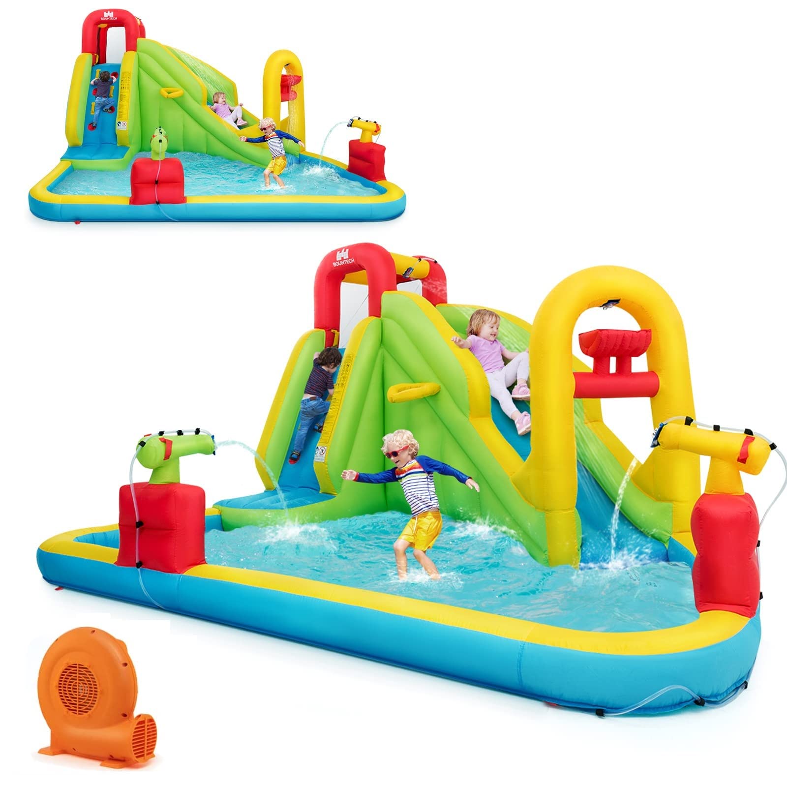 BOUNTECH 7-in-1 Giant Water Slide Bouncer Park with Tunnel & 2 Water Cannons