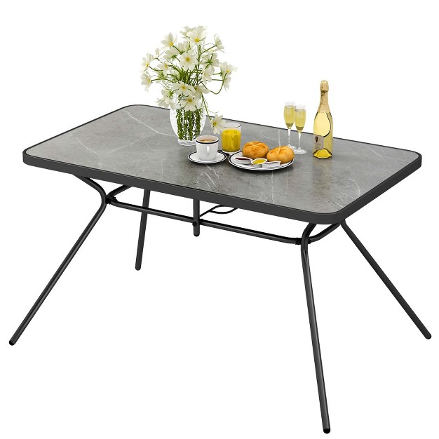 Costway Patio Rectangle Dining Table 49 x27 x27 X 29 5 x27 x27 Marble like Tabletop With Umbrella Hole