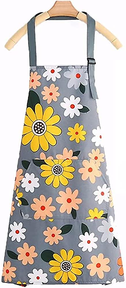 Gardening Apron Plus Size Kitchen Aprons For Women With Pockets Waterproof Apron Flower Floral Kitchen Gardening Drawing Craft