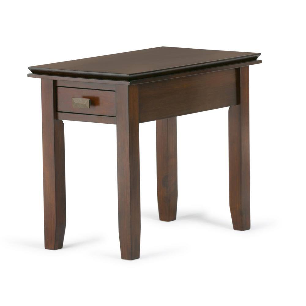 Simpli Home Artisan Solid Wood 14 in. Wide Rectangle Transitional Narrow End Side Table in Russet Brown AXCRART05-RUS