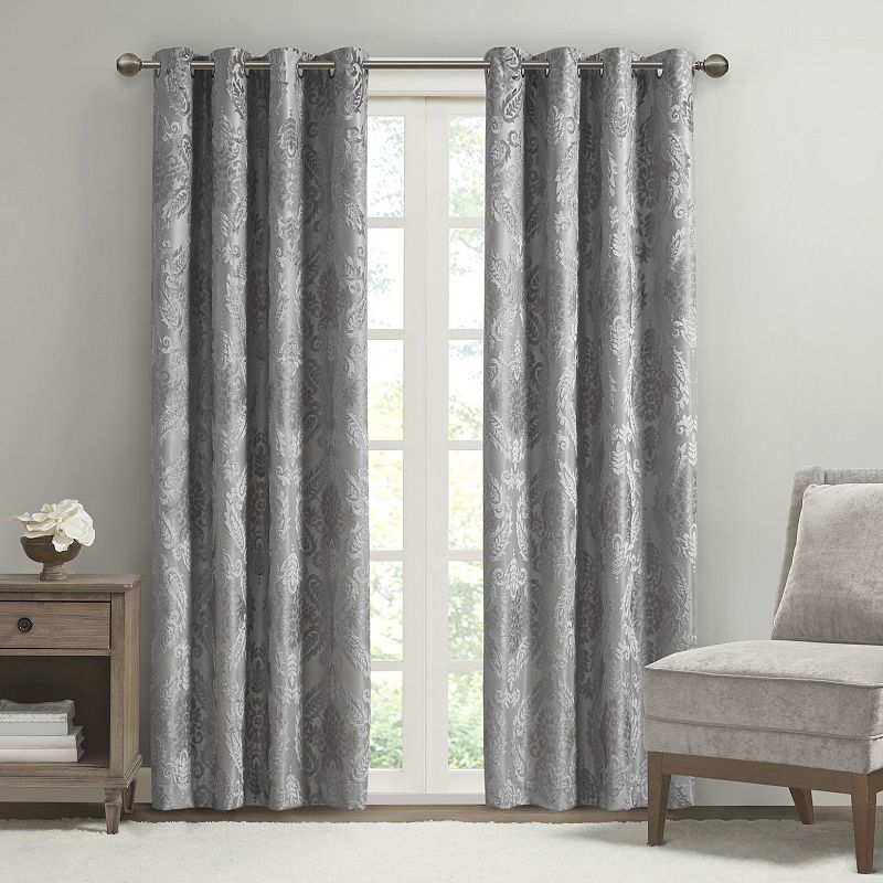 SunSmart Loraine 1-panel total 100% Blackout Knitted Jacquard Paisley Grommet Top Window Curtain