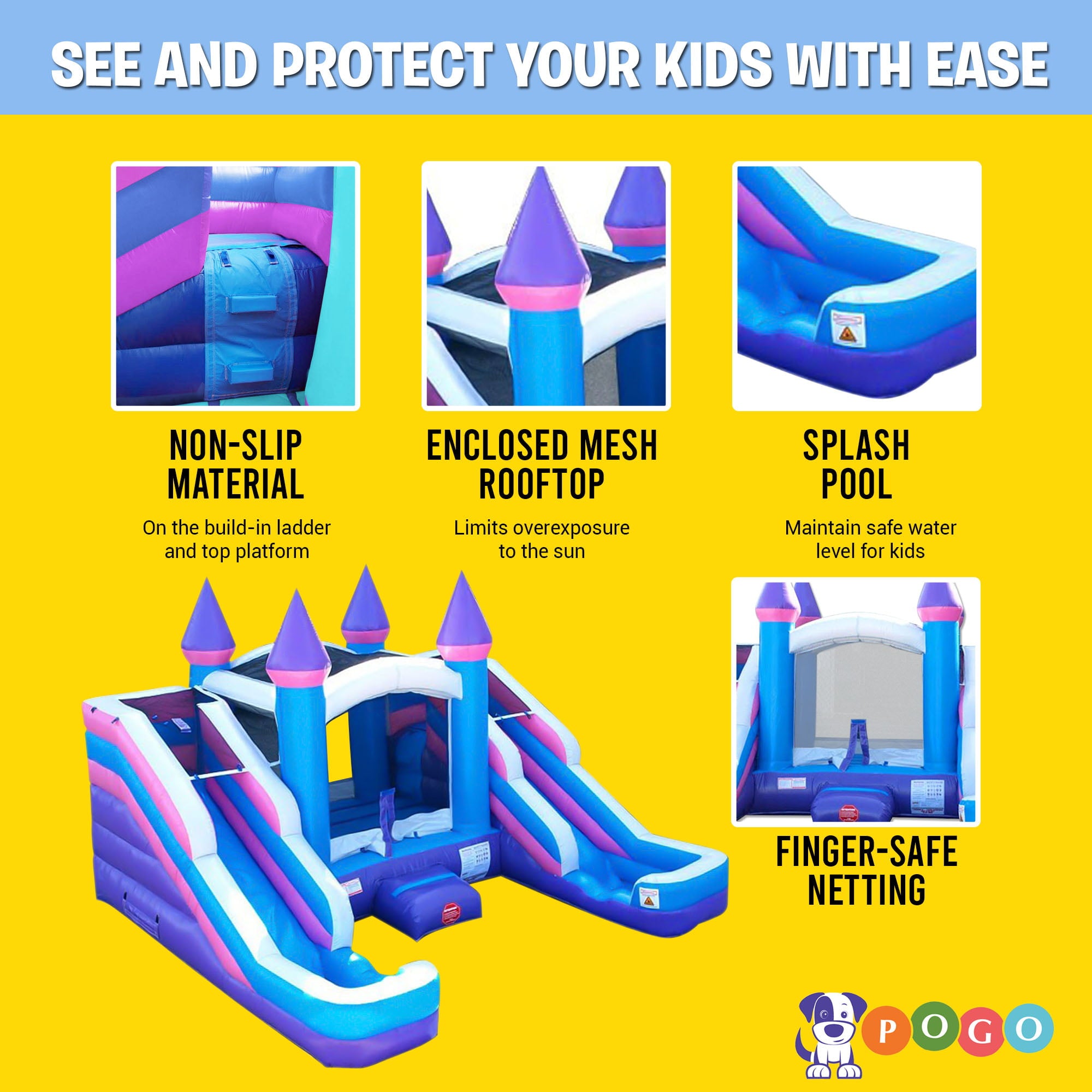 Pogo Bounce House Crossover Double Water Slide Bounce House Combo, Pink, No Blower