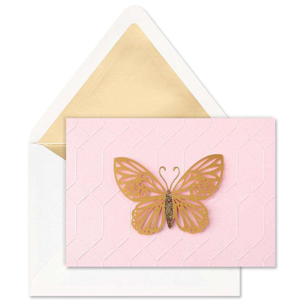 Hallmark  Gold Butterfly on Pink Blank Note Cards, Box of 8