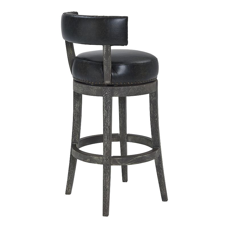 27 Inches Nailhead Trim Leatherette Swivel Counter Stool， Gray