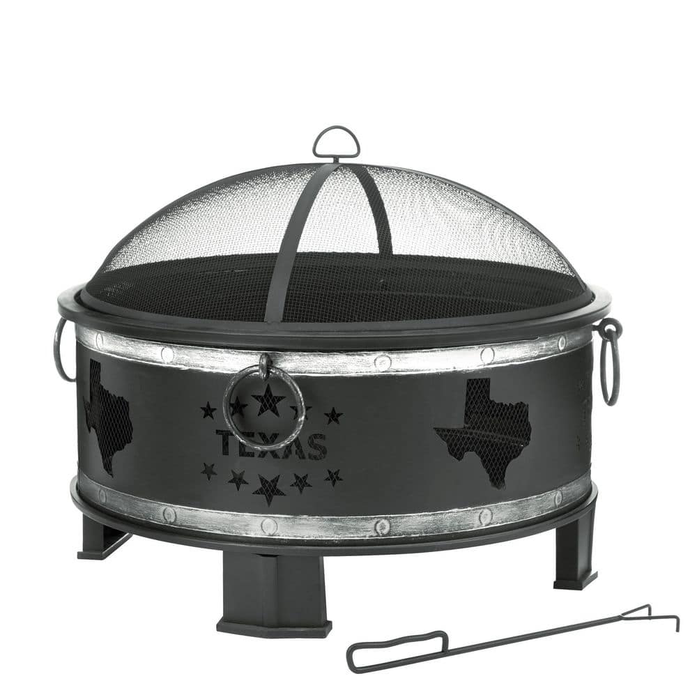 Hampton Bay Montrose Diameter 30 in x H23.8in. Round Steel Wood Burning Fire Pit with Texas Decoration FT-2380