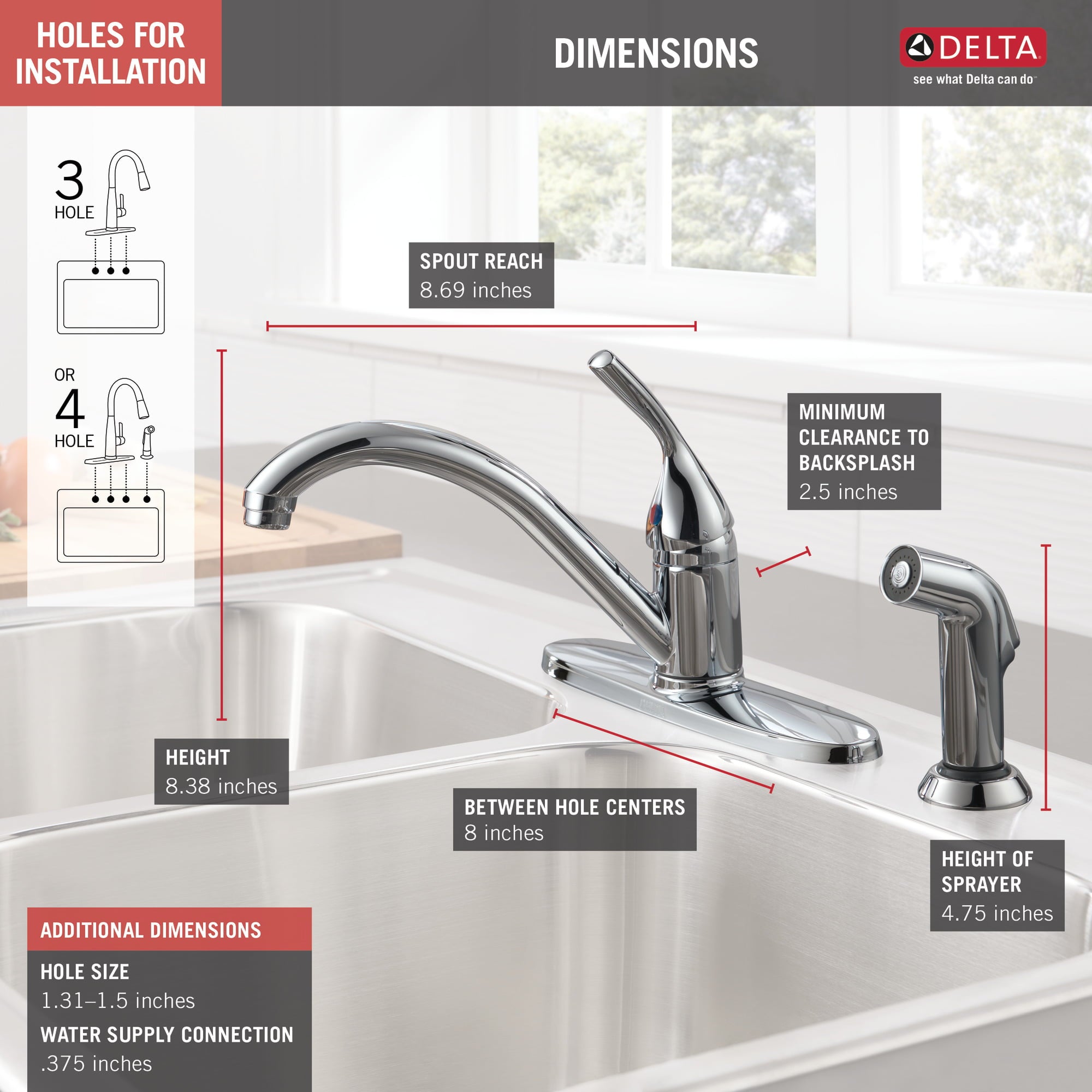 Delta 400-Dst Classic Kitchen Faucet - Chrome