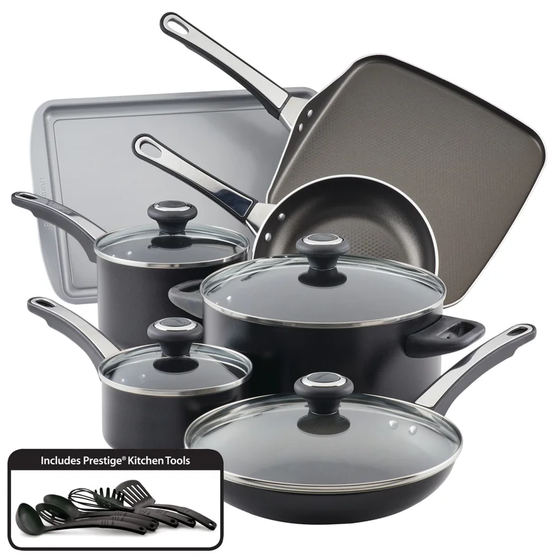 Farberware 21809 High Performance Nonstick Cookware Pots and Pans Set Dishwasher Safe， 17 Piece， Black