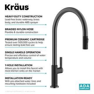 KRAUS Oletto High-Arc Single Handle Pull-Down Kitchen Faucet in Matte BlackSpot Free Black Stainless Steel KPF-2821MBSFSB