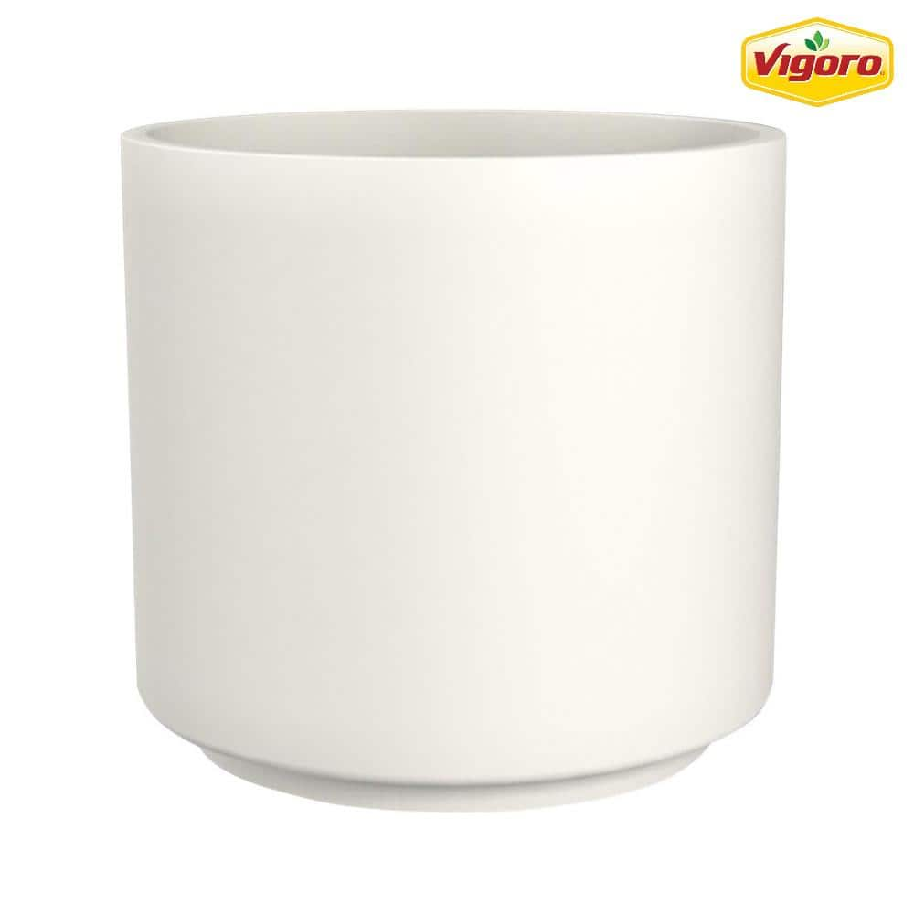 Vigoro 15.6 in. Eloise Large Modern White Ceramic Cylinder Planter (15.6 in. D x 15 in. H) with Drainage Hole CR11502N-16W