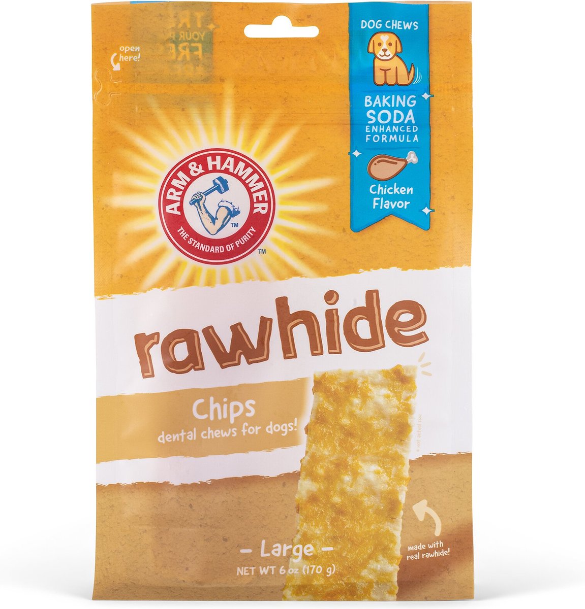 Arm and Hammer Large Chicken Coated Rawhide Chips， 6-oz bag