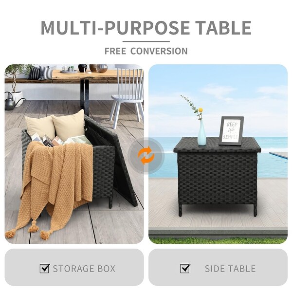 Outdoor PE Wicker Side Table with Storage Patio End Table Resin Rattan Storage Table for Garden Backyard Porch Poolside