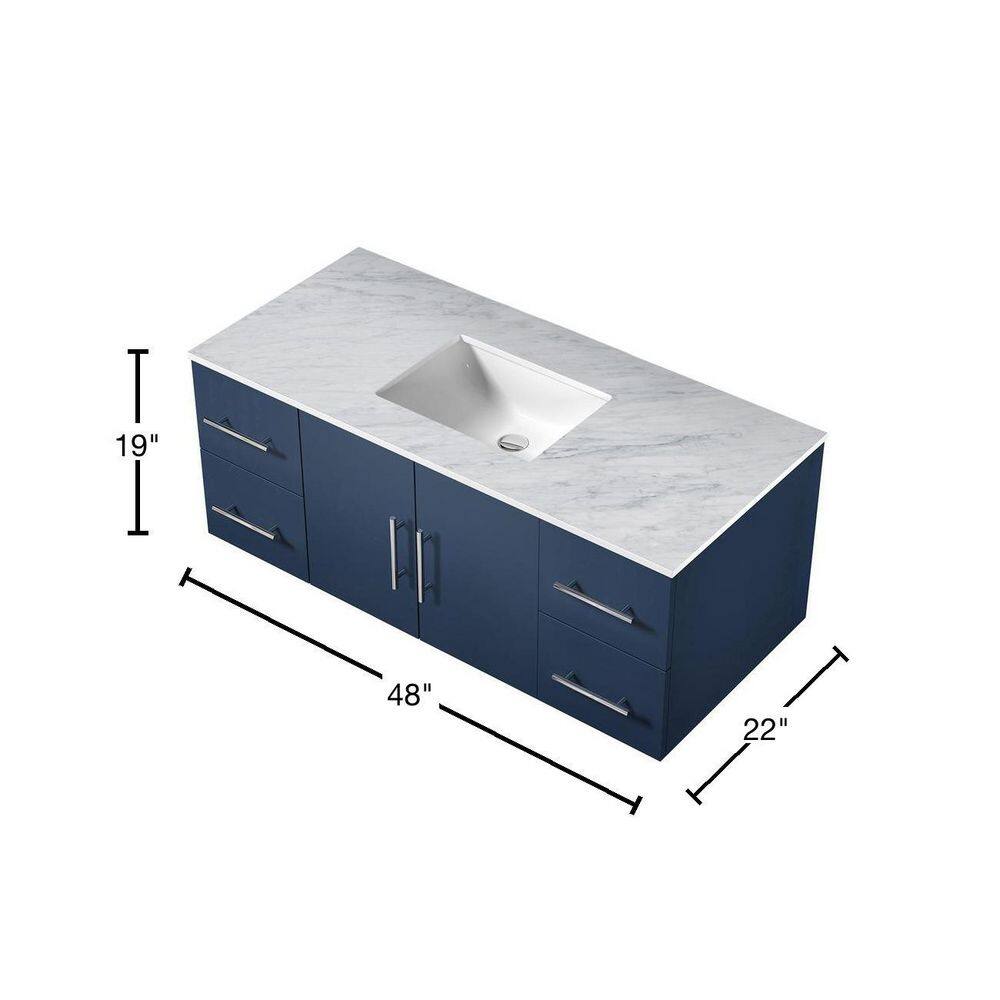 Lexora Geneva 48 in. W x 22 in. D Navy Blue Bath Vanity and Carrara Marble Top LG192248DEDS000