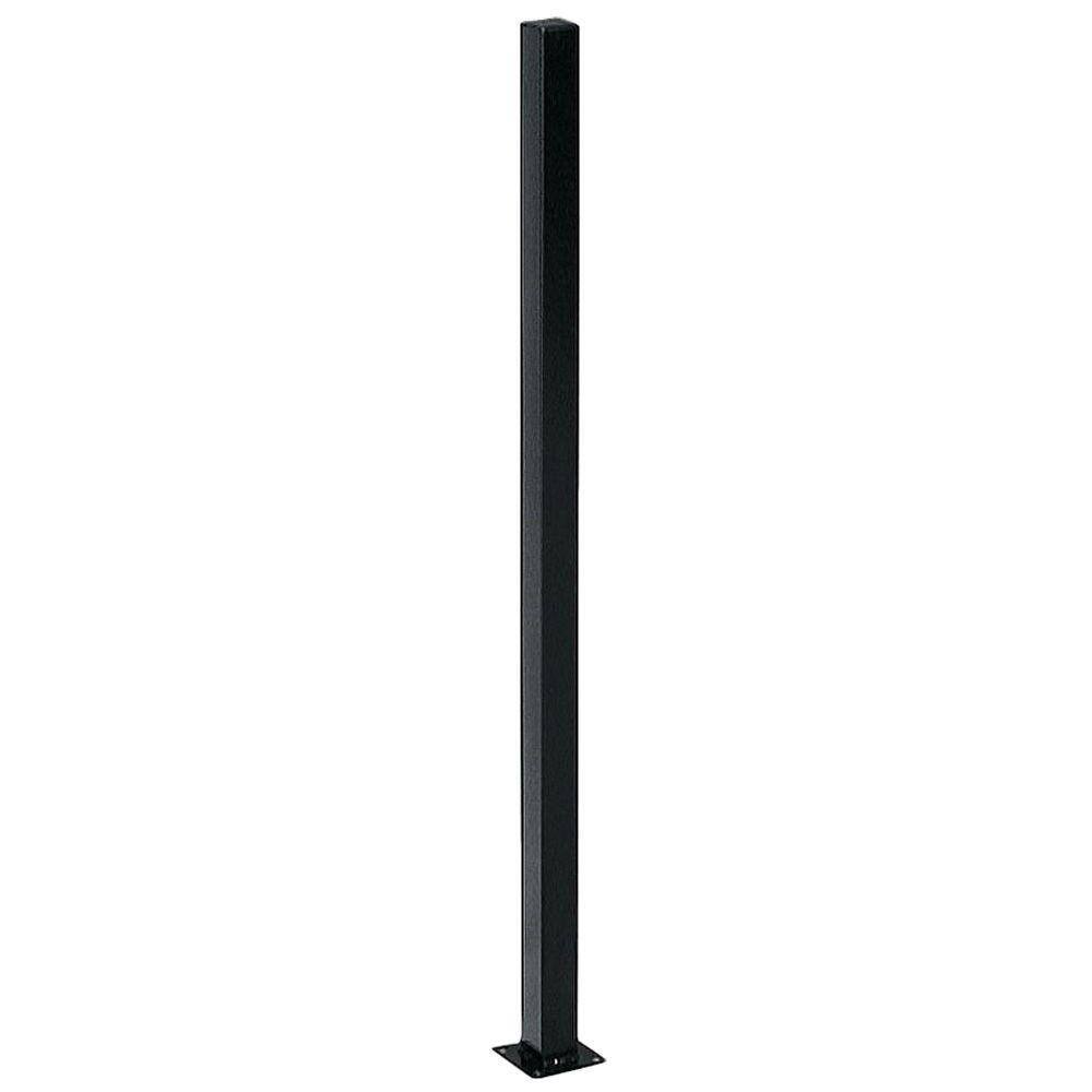 US Door and Fence 2 in. x 2 in. x 5 ft. Black Metal Fence Post with Flange and Post Cap FP260PUS