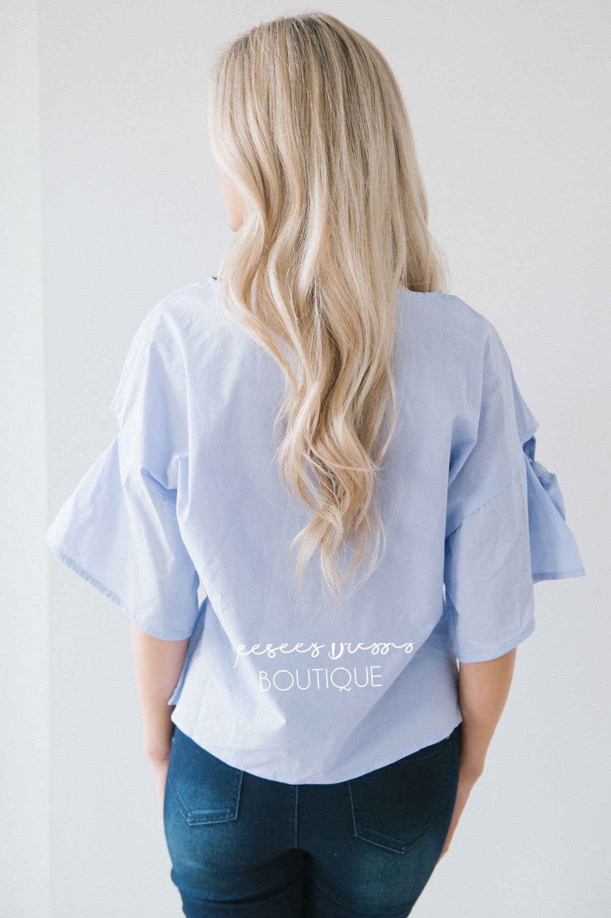 Light Chambray Tie Sleeve Top