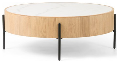 Doudlens Coffee Table White Marble  Honey Oak   Modern   Coffee And Accent Tables   by Virgil Stanis Design  Houzz