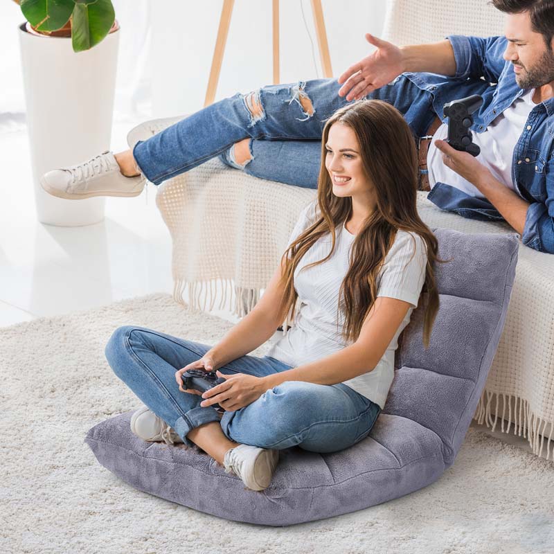 Memory Foam Floor Chair, 14-Position Adjustable Folding Gaming Sofa Chair with Back Support, Chaise Lounge Sleeper Bed Couch Recliner