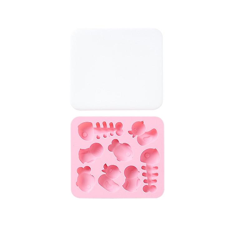 2 Pcs Cartoon Silicone Ice Box With Lid Complementary Food Cheese Jelly Chocolate Mould(Pink)