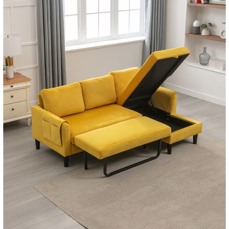 72.4'' L Shaped Sectional Sofa Sleeper Sofa With Storage Chaise Yellow